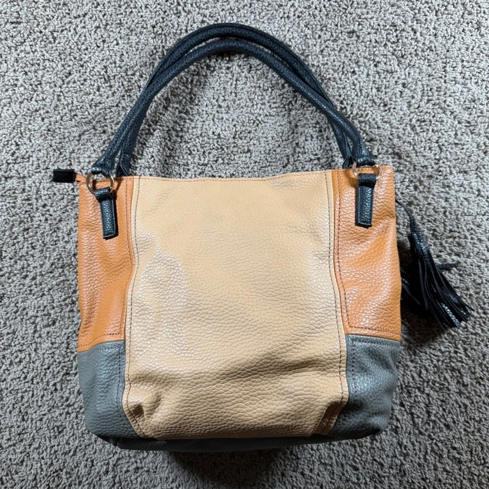 Hobo purse Shoulder Bag Tan Brown Stripe Tassel tote preppy chic everyday boho‎